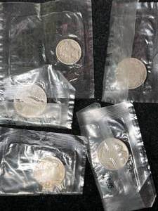 lot 50 image: 2 US BUFFALO NICKELS WITH LIBERTY NICKEL MERCURY DIME STANDING LIBERTY QUARTER