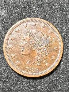 lot 51 image: 1838 US CORONET HEAD LARGE CENT XF45