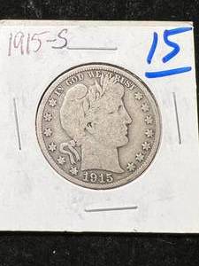 lot 65 image: 1915-S US BARBER HALF DOLLAR