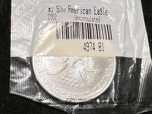 lot 73 image: 2002 AMERICAN SILVER EAGLE 1 TROY OZ .999 FINE SILVER