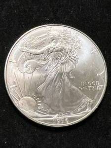 lot 80 image: 1996 AMERICAN SILVER EAGLE 1 TROY OZ .999 FINE SILVER