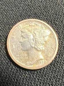 lot 92 image: 1936-D US MERCURY DIME AU