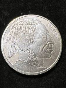 lot 98 image: 1 TROY OZ .999 FINE SILVER BUFFALO INDIAN ROUND