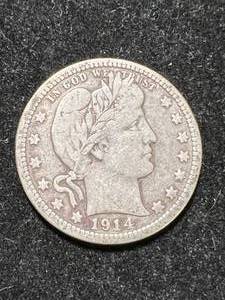 lot 110 image: 1914 US BARBER QUARTER F15