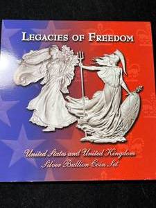lot 121 image: LEGACIES OF FREEDOM US AND UK SILVER BULLION COIN SET
