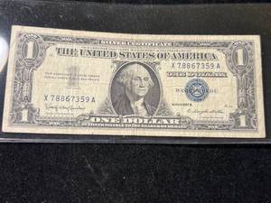 lot 122 image: 1957B US BLUE SEAL $1 SILVER CERTIFICATE