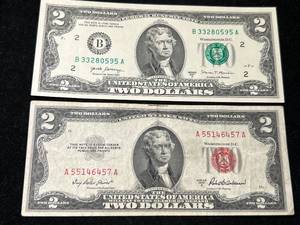 lot 126 image: 1953A US RED SEAL $2 BILL WITH 2007A $2 BILL