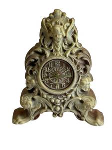 lot 17 image: Vintage Incolay Stone Mantel Clock Cherub Greek Gods  (10 x 8)