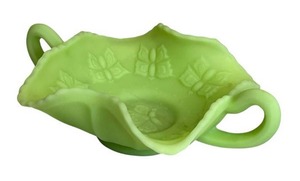 lot 24 image: Vintage Fenton Lime Green Satin Glass Butterfly Two-Handled Bon Bon Candy Dish (8.75 x 5)