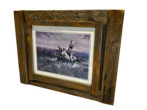 lot 27 image: Vintage Native American Themed Art Print with Hand-Made Wooden Frame (Artist Unknown) - 23.5 x 30.75 Frame