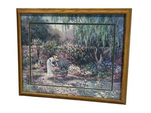 lot 48 image: Vintage Framed Barbara Mock Her Garden Art Print (27 x 33)
