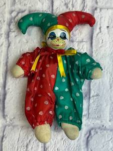 lot 49 image: Vintage Porcelain and Sand Bag Harlequin Jester Clown Doll - 8 Tall