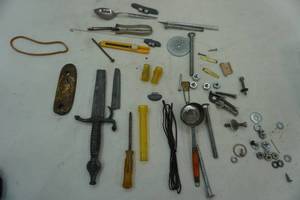 lot 149 image: Flatware container with variety of hardware