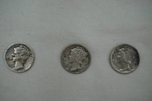lot 194 image: Mercury Dimes 3ct 1926, 1929, 1934