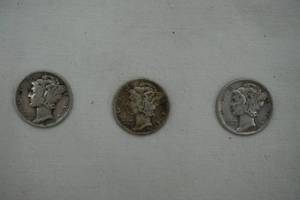 lot 195 image: Mercury Dimes 3ct 1936, 1941, 1943