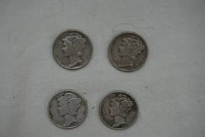 lot 196 image: Mercury Dimes 4ct 1944, 1944, 1944, 1945
