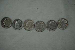 lot 228 image: Silver Dimes 6ct