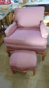 lot 2 image: Pink Fabric Chair and Footstool