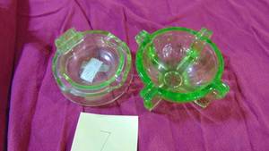 lot 7 image: 2- Green Uranium Depression Glass Ashtrays