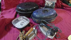 lot 27 image: 2-Roasters, 2 Irons and Vintage Toaster