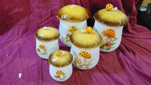 lot 109 image: Vintage Mushroom Canisters- Some asis