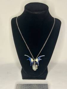 Dragon Pendant Necklace with Enamel Wings and Crystal ball