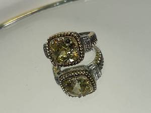 Luxury Yellow Gemstone Ring with Intricate Silver and Gold Detailing