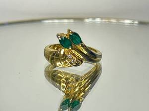 Elegant Gold-Tone Ring with Green and Clear Stones