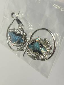 Set of 6 Pairs Silver and Blue Butterfly Earrings