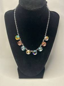 Colorful Crystal Necklace with Silver Chain