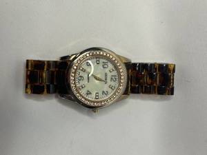 Womens Geneva Quartz Watch with Rhinestone Accents and Tortoiseshell Band