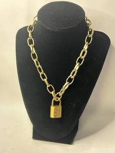 Louis Vuitton() Gold Chain Necklace with Padlock Pendant