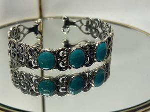 Intricate Turquoise Stone and Silver Bracelet