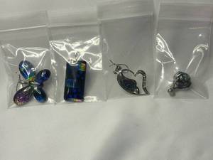 Collection of 4 Handmade Dichroic Glass and Abalone Jewelry Pendants