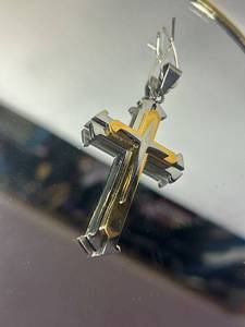 Two-Tone Cross Pendant with Stainless Steel and Gold Elements