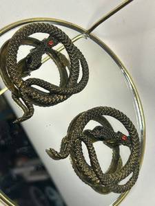 Pair of Cobra-Shaped Brass Decorative Pieces with Red Gemstones