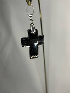 Black Crystal Cross Pendant with Silver Bail