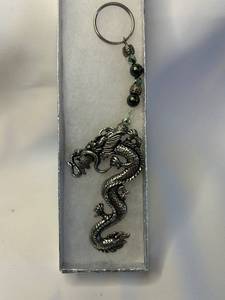 Silver Tone Dragon Keychain with Beaded Accents