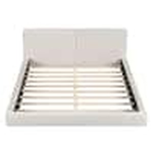 lot 81 image: Beige Wood Frame Queen Size Velvet Upholstered Platform Bed, Soft and Comfortable Grounded Bed