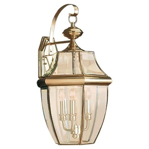 lot 87 image: Lancaster 3-Light Polished Brass Traditional Outdoor Wall Lantern Sconce 39
