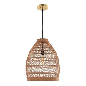 lot 88 image: Elodia 4-Watt 1-Light White Pendant Light with Rattan Shade