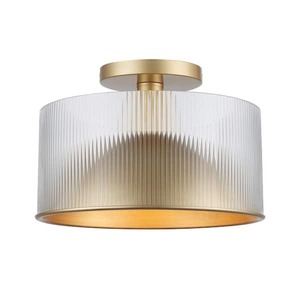 lot 104 image: Bel Air Lighting Quartz Serenade 12.5 in. 2-Light Gold Semi-Flush Mount Ceiling Light with Clear Reeded Glass
