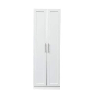 lot 119 image: ATHMILE White High Wardrobe and Kitchen Cabinet with 2-Doors and 3-Partitions
