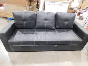 lot 33 image: SIMPLE RELAX Square Arm 3-Seater Convertible Sofa in Black & Love Seat - Used