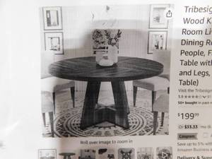 lot 130 image: Tribesigns Round Dining Table Wood Kitchen Table for Dining Room Living Room, 47 inch Dining Room Tables for 4 People, Farmhouse Dinner Table with Wooden Table Top and Legs, Rustic Brown(Only Table)