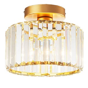 lot 134 image: (2) Sefinn Four Modern 9 in. 1-Light Gold Semi Flush Mount Ceiling Light Crystal Fixture for Hallway Entryway Bedroom Bulbs Not Included