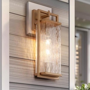 lot 137 image: set of TWO--Modern Dark Gold Hardwired Wall Lantern Sconce with Textured Glass Shade and No Bulbs Included, Garden Light Porch Lamp