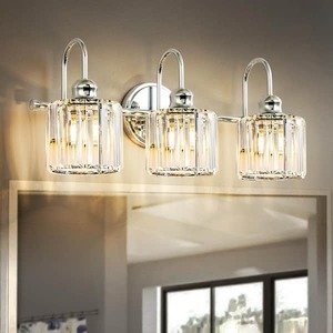 lot 138 image: Avenlur 21.3 in. 3-Light Chrome Dimmable Glam Crystal Bathroom Vanity Light Over Mirror Vintage Luxury Linear Wall Light