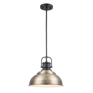 lot 142 image: Shelston 13 in. 1-Light Antique Gold and Black Farmhouse Pendant Light Fixture with Metal Shade