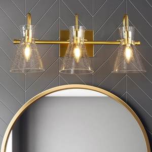 lot 145 image: Modern Bell Bathroom Vanity Light, 3-Light Brass Gold Wall Sconce Light with Seeded Glass Shade